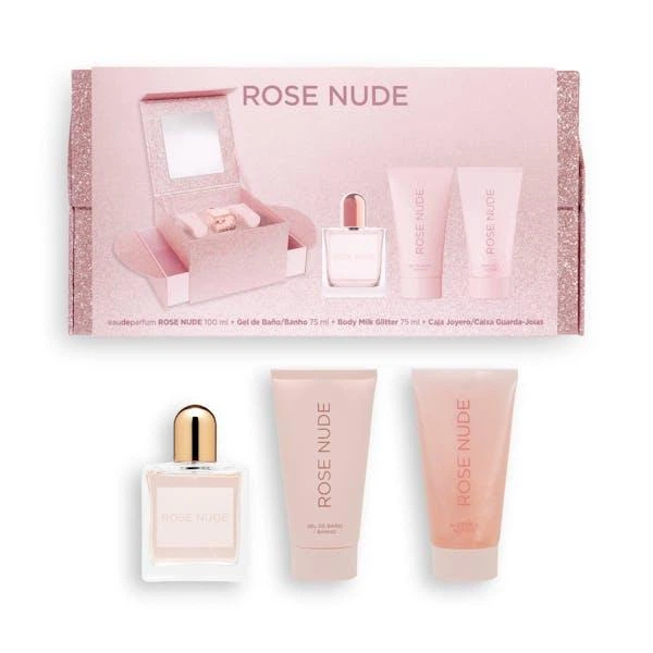 Подарунковий парфумерний набір для жінок Deliplus ROSE NUDE (косметичка для прикрас + парфумована вода 100мл + молочко для тіла 75мл + гель для душу 75мл) - Фото 1 Подарунковий парфумерний набір для жінок Deliplus ROSE NUDE (косметичка для прикрас + парфумована вода 100мл + молочко для тіла 75мл + гель для душу 75мл) - зображення 1