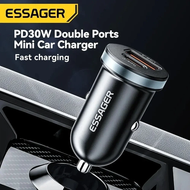 Автомобильное зарядное устройство Essager 30W USB + Type-C QC 4.0 PD 3.0 (ECCPQ-SR01-P) - Фото 3 Автомобильное зарядное устройство Essager 30W USB + Type-C QC 4.0 PD 3.0 (ECCPQ-SR01-P) - изображение 3