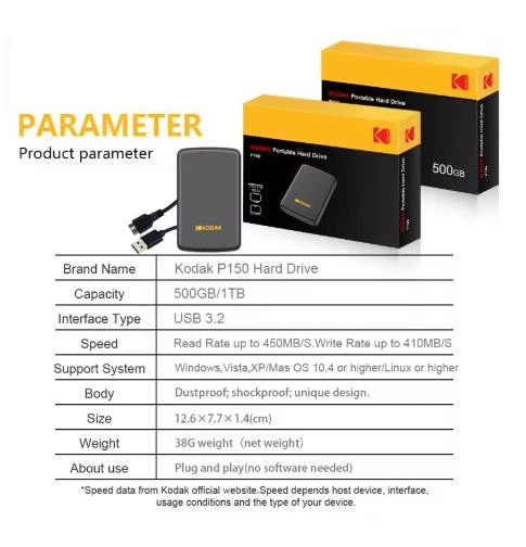 Наружный Portable Hard Drive USB Type-C 3.1 накопитель Kodak P150
