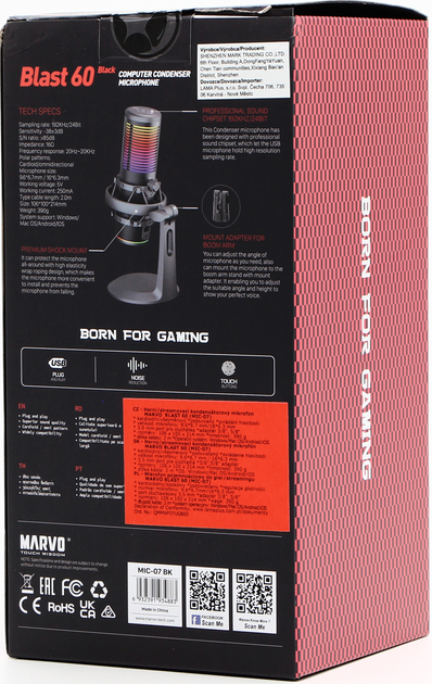 Mikrofon Marvo Blast 60 RGB USB Type-C Black (MIC-07 BK) - obraz 10