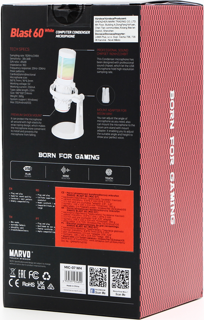 Mikrofon Marvo Blast 60 RGB USB Type-C White (MIC-07 WH) - obraz 11