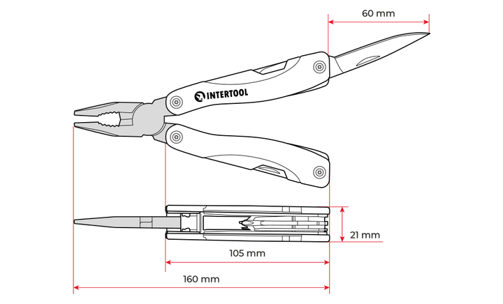 Мультиинструмент, 160 мм, 12 в 1, чехол INTERTOOL HT-0541 - изображение 10