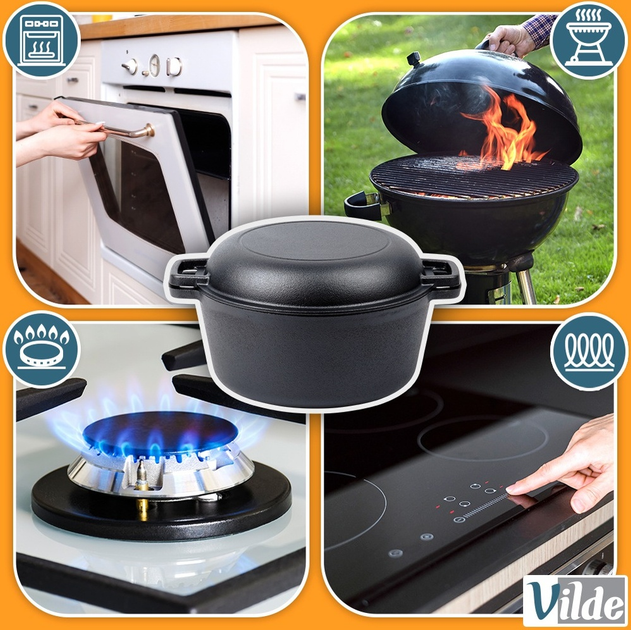 Набір каструль Vilde Cast Line 2 в 1 чавунний з кришкою Чорний 4.5 л / 1.6 л (5900670102347) - зображення 5