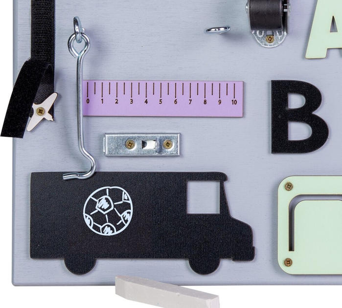 Сенсорно-маніпуляційна дошка Ikonka дерев'яна з помаранчевим годинником 50 x 37.5 см (5901549533859) - зображення 2