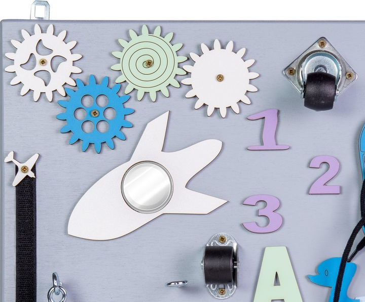 Сенсорно-маніпуляційна дошка Ikonka дерев'яна з помаранчевим годинником 50 x 37.5 см (5901549533859) - зображення 4