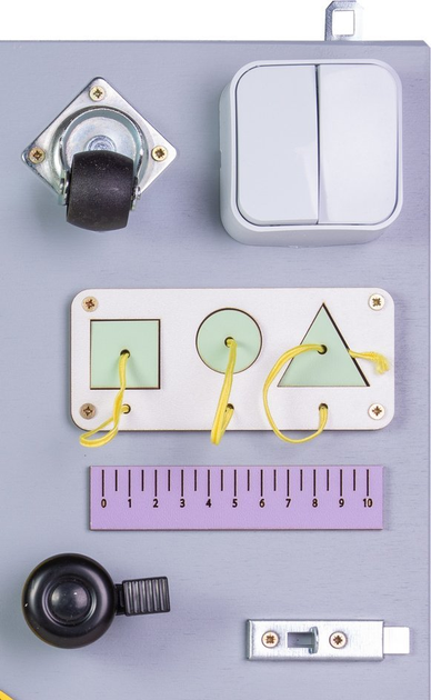 Сенсорно-маніпуляційна дошка Ikonka дерев'яна з рожевим годинником 50 x 37.5 см (5901549533835) - зображення 3