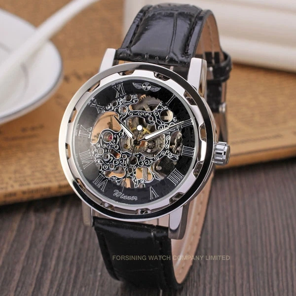 Чоловічий механічний годинник Winner Black Pure Silver, 2 ремінці - Фото 4 Чоловічий механічний годинник Winner Black Pure Silver, 2 ремінці - изображение 4