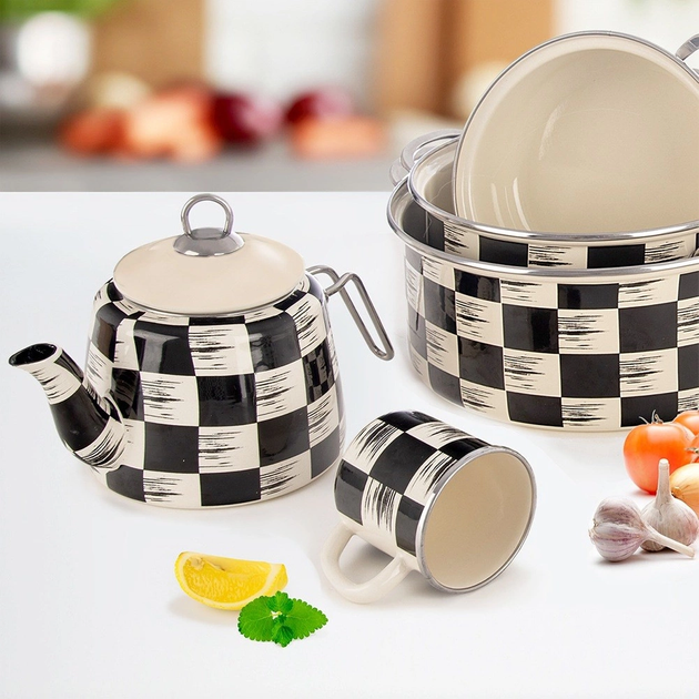 Kubek Orion Szachownica emaliowany Wielokolorowy 400 ml (8592381207120) - obraz 4