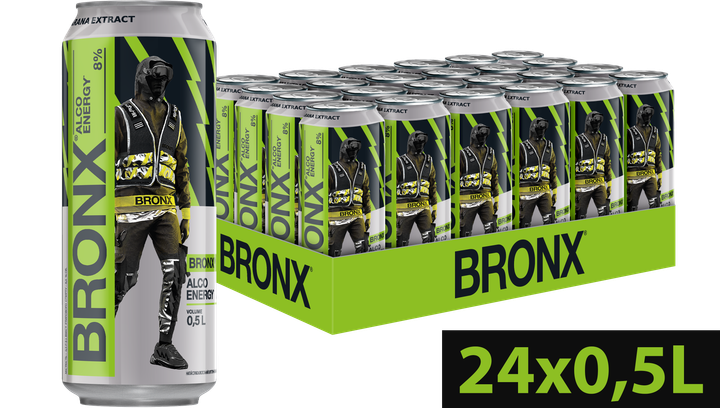 Упаковка слабоалкогольного энергетического напитка BRONX Kiwi Apple 8% 0.5 л х 24 шт (4820193038873) - изображение 4