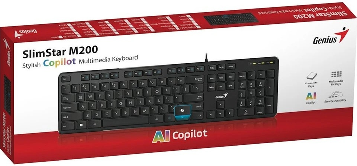 Klawiatura przewodowa Genius Slimstar M200 Copilot USB Black (31310019409) - obraz 3