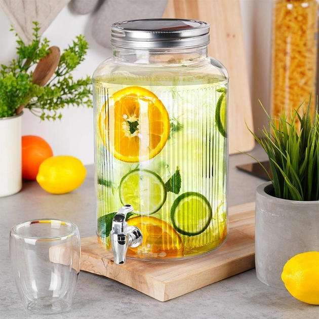 Скляна банка для напоїв Vilde з краником 6.2 л (5904316470968) - зображення 6