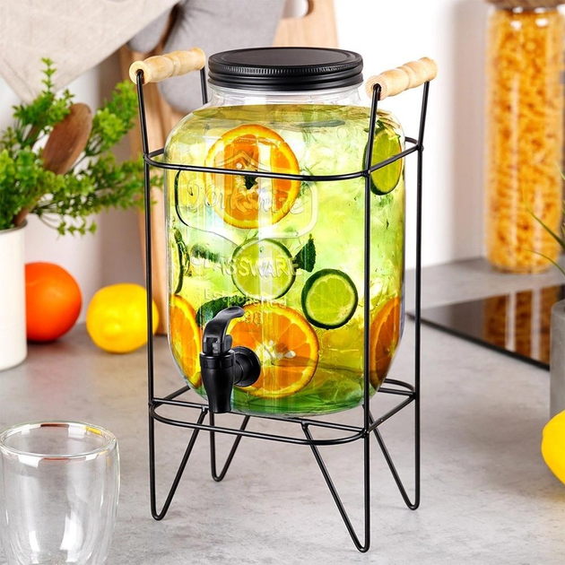 Скляна банка для напоїв Vilde з краником і підставкою Чорна 4.2 л (5904316470920) - зображення 5