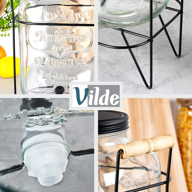 Скляна банка для напоїв Vilde з краником і підставкою Чорна 4.2 л (5904316470920) - зображення 7
