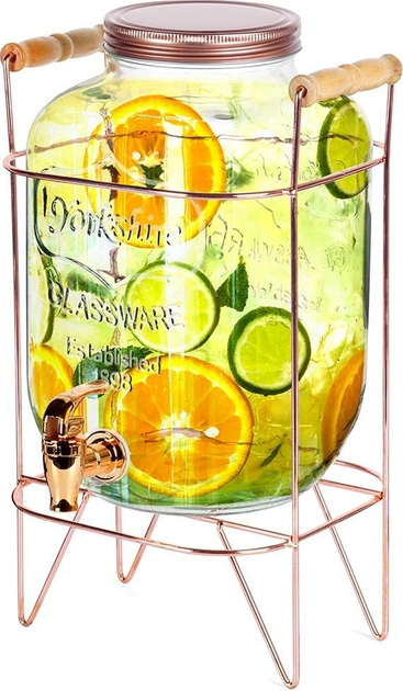 Скляна банка для напоїв Vilde з краником і підставкою Золота 5.5 л (5904316470951) - зображення 3