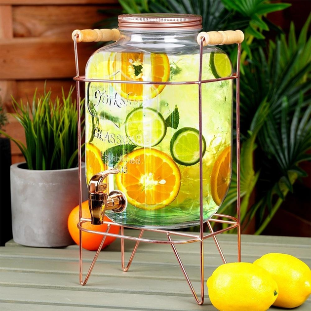 Скляна банка для напоїв Vilde з краником і підставкою Золота 5.5 л (5904316470951) - зображення 5