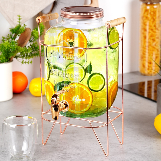 Скляна банка для напоїв Vilde з краником і підставкою Золота 5.5 л (5904316470951) - зображення 6