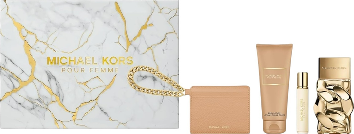 Zestaw damski Michael Kors Pour Femme Woda perfumowana 100 ml + Balsam do ciała 100 ml + Miniaturka Woda perfumowana 10 ml + Etui na karty (850050174950) - obraz 1