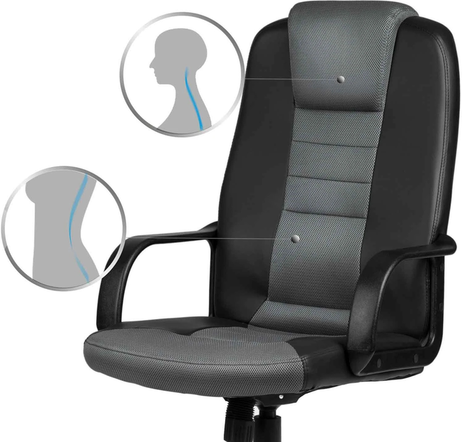 Офісне крісло Sofotel 518B шкіряне з мікросіткою Чорно-сіре (5908220477037) - зображення 5