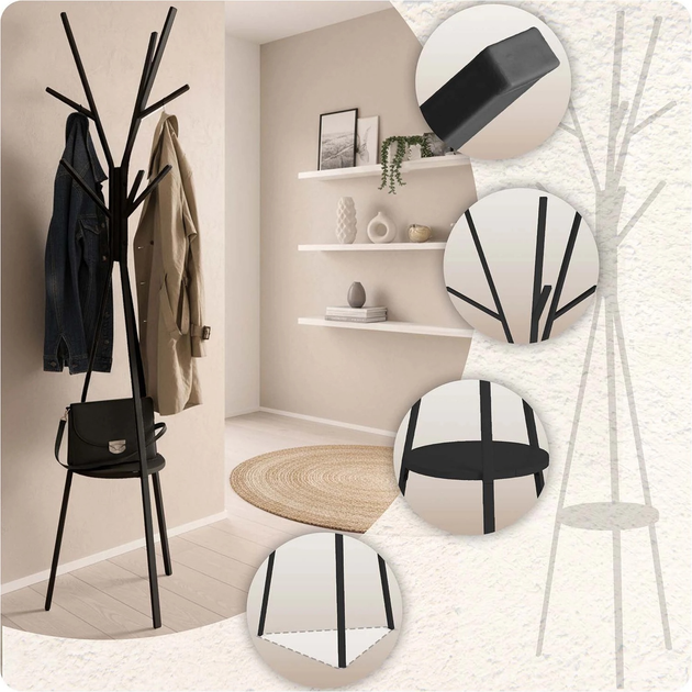 Wieszak na ubrania stojący Massido MS-869 metalowy z półką (5903890631376) - obraz 4