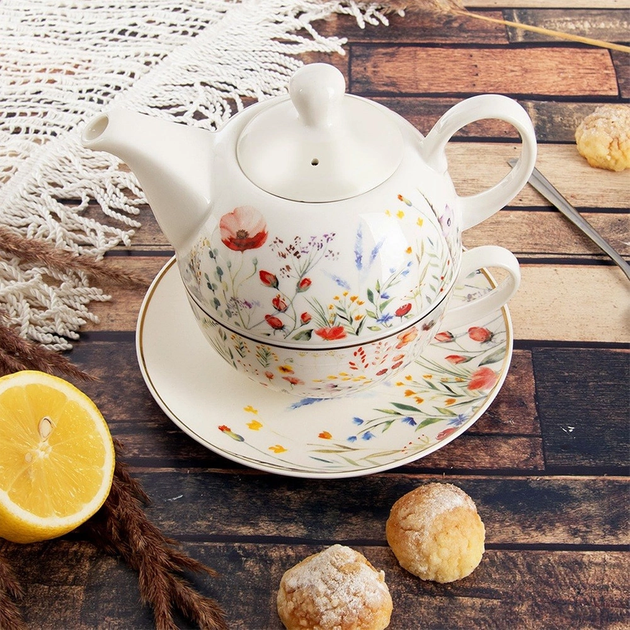 Чайник для заварювання Orion Maki порцеляновий з чашкою Багатоколірний 3 елементи (8592381208349) - зображення 3