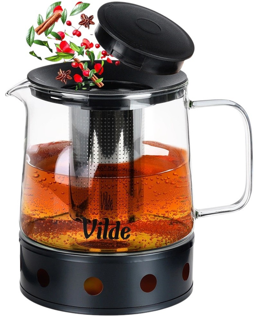 Чайник для заварювання Vilde скляний з заварником і підігрівачем Прозорий 1.5 л (5904316491772) - зображення 2