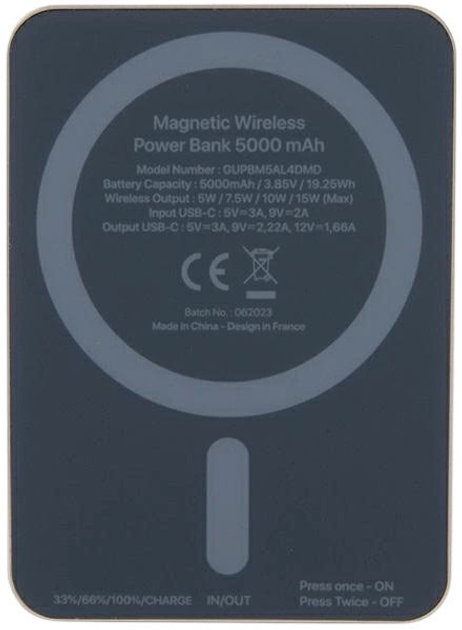 Powerbank Guess MagSafe 4G Strassed Metal Logo 5000mAh 15W USB-C Gold (3666339172169) - obraz 4