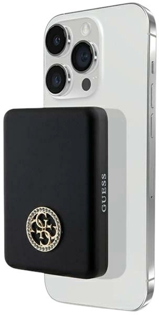 Powerbank Guess MagSafe 4G Strassed Metal Logo 5000mAh 15W USB-C Black (3666339172152) - obraz 2