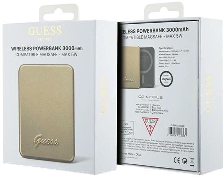 Powerbank Guess MagSafe 4G Metal Script Logo 3000mAh 5W USB-C Gold (3666339171360) - obraz 5