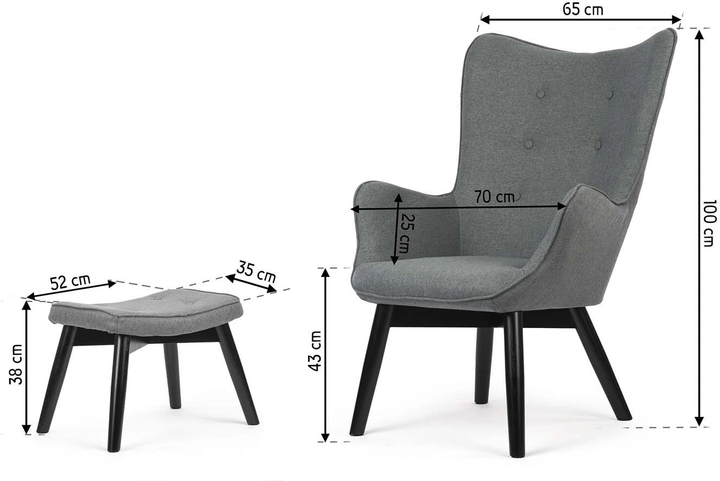 Fotel uszak Sofotel Norse z podnóżkiem Szary (5902854518944) - obraz 10