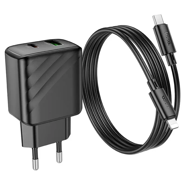 Зарядне HOCO CS23A PD30W Type-C 1USB PD30W з кабелем Type-C to Lightning чорне - Фото 6 Зарядне HOCO CS23A PD30W Type-C 1USB PD30W з кабелем Type-C to Lightning чорне - изображение 6