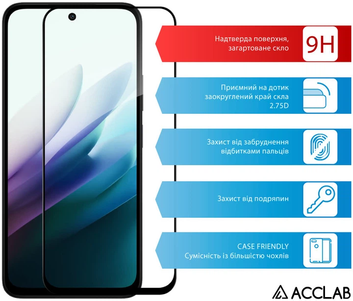 Защитное стекло ACCLAB 9H для смартфона Xiaomi Redmi 15 4G/Redmi 15 Black (1283126625688) - изображение 3