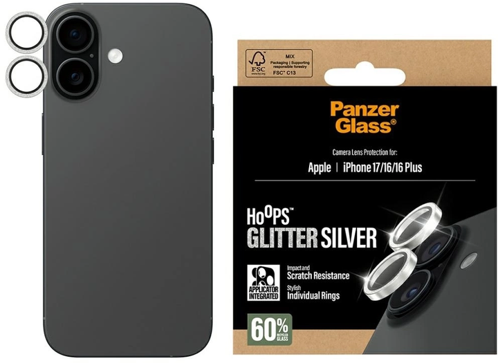 Захисне скло Panzer Glass Hoops Glitter для Apple iPhone 16 / 16 Plus / 17 Silver (5715685027314) - зображення 1