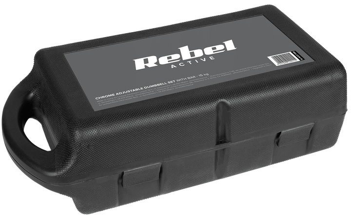 Hantle żeliwne chromowane Rebel Active RBA-2326-15 regulowane w walizce z gryfem 15 kg (5901890122115) - obraz 4