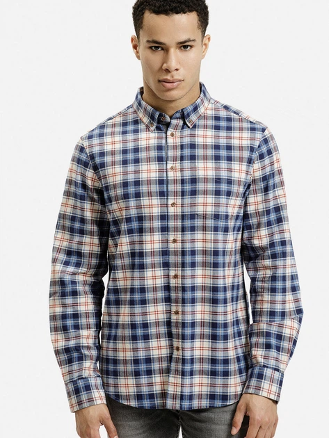 Koszula męska bawełniana w kratę Cross Jeans 35615-014 3XL Niebieska (8697319809442) - obraz 1