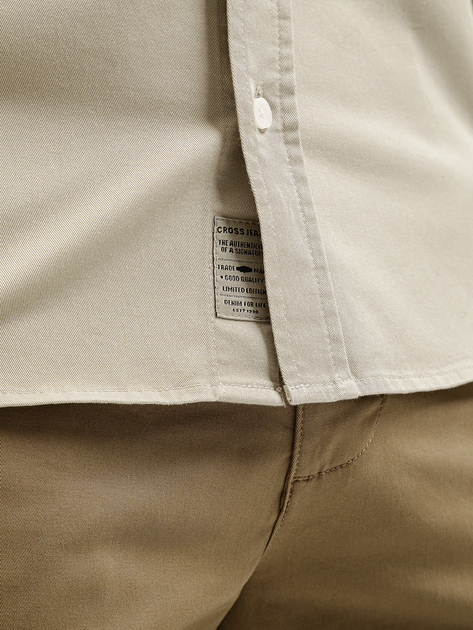 Сорочка бавовняна чоловіча Cross Jeans 35620-017 2XL Бежева (8697319810141) - зображення 4