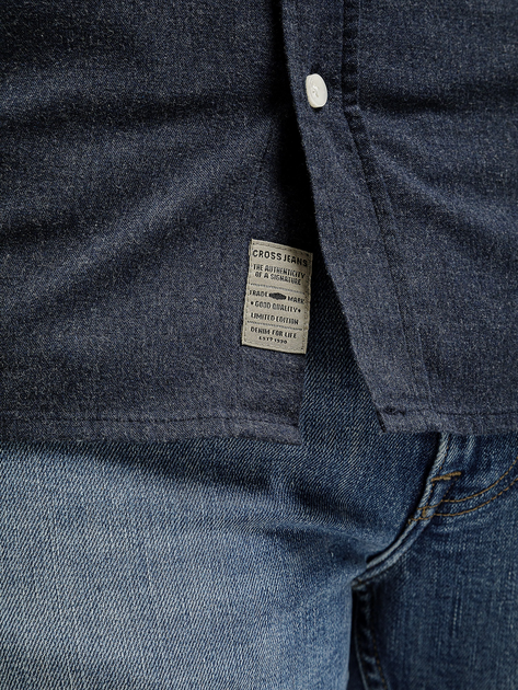 Сорочка бавовняна чоловіча Cross Jeans 35622-200 M Темно-синя (8697319810219) - зображення 4