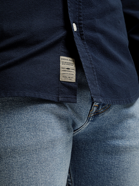 Сорочка бавовняна чоловіча Cross Jeans 35623-001 L Темно-синя (8697319810318) - зображення 4