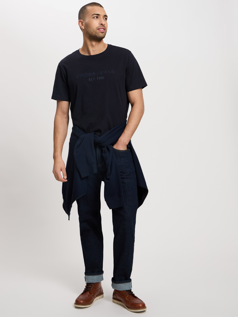Футболка бавовняна довга чоловіча Cross Jeans 16119-310 3XL Темно-синя (8697319806120) - зображення 3
