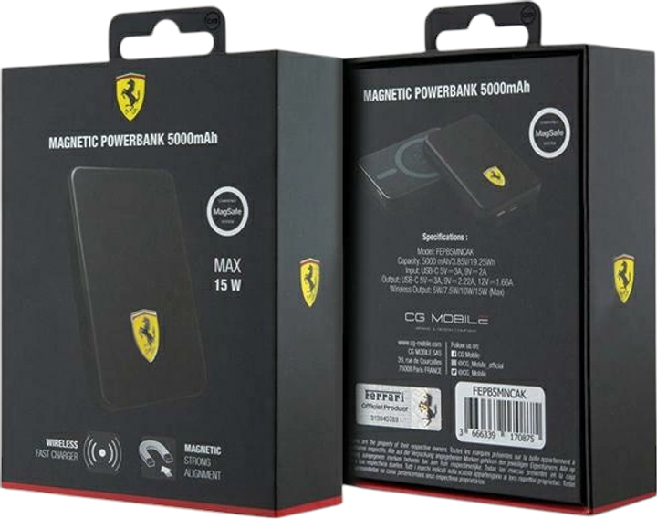 Powerbank Ferrari Metal Logo MagSafe 5000 mAh 15W Black (FEPB5MNCAK) - obraz 5