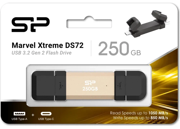 SSD диск Silicon Power DS72 250GB USB Type-A/USB Type-C Gold (SP250GBUC3S72VPG) - Фото 3 SSD диск Silicon Power DS72 250GB USB Type-A/USB Type-C Gold (SP250GBUC3S72VPG) - изображение 3
