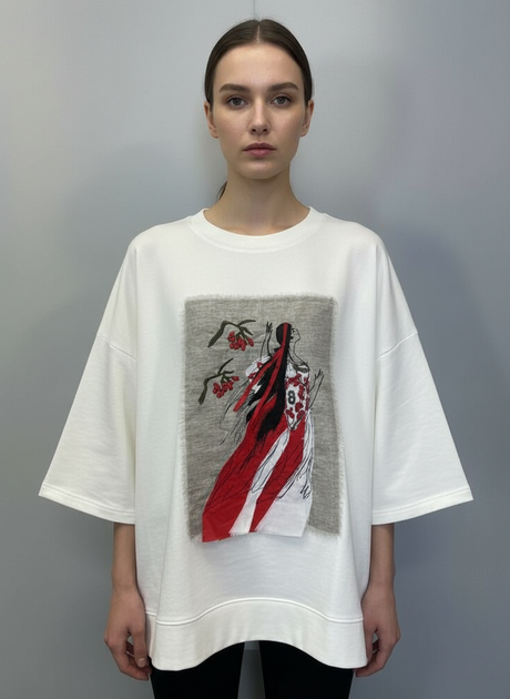 Женский свитшот oversize с вышивкой и боковыми карманами Катерина Modna KAZKA MKNK2356 - 38/40, Білий - изображение 2