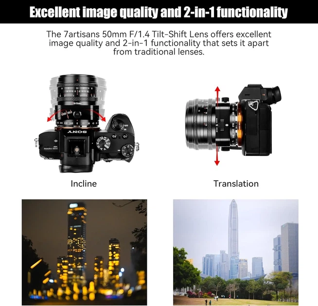 Объектив 7artisans / 50 мм / f/1.4 Tilt-Shift / Sony E / Черный (7A LTS501.4SEb) - Фото 4 Объектив 7artisans / 50 мм / f/1.4 Tilt-Shift / Sony E / Черный (7A LTS501.4SEb) - изображение 4