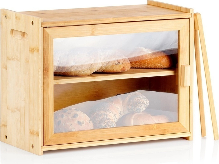 Chlebak Vilde bambusowy dwupoziomowy ze szczypcami Beżowy (5904316492465) - obraz 3