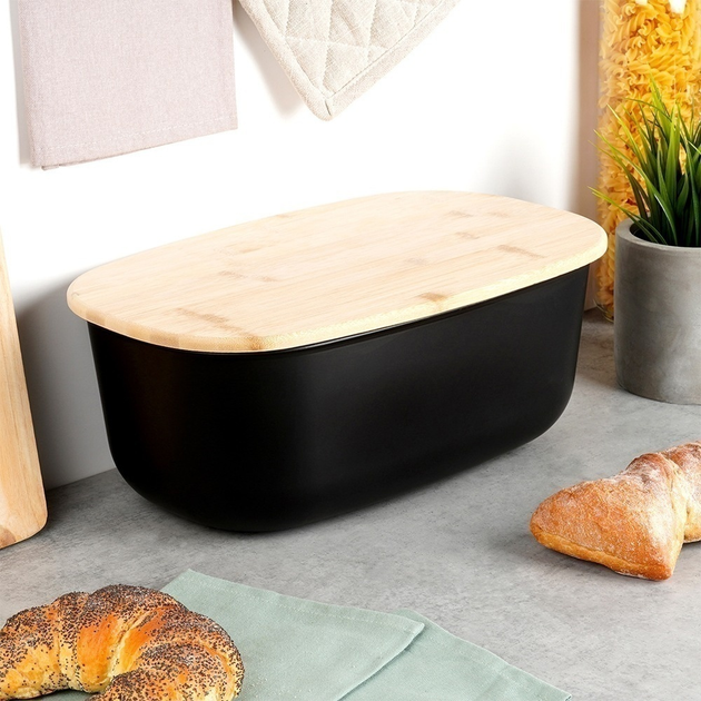 Хлібниця Vilde з бамбуковою дошкою Чорна (5904316445584) - зображення 5