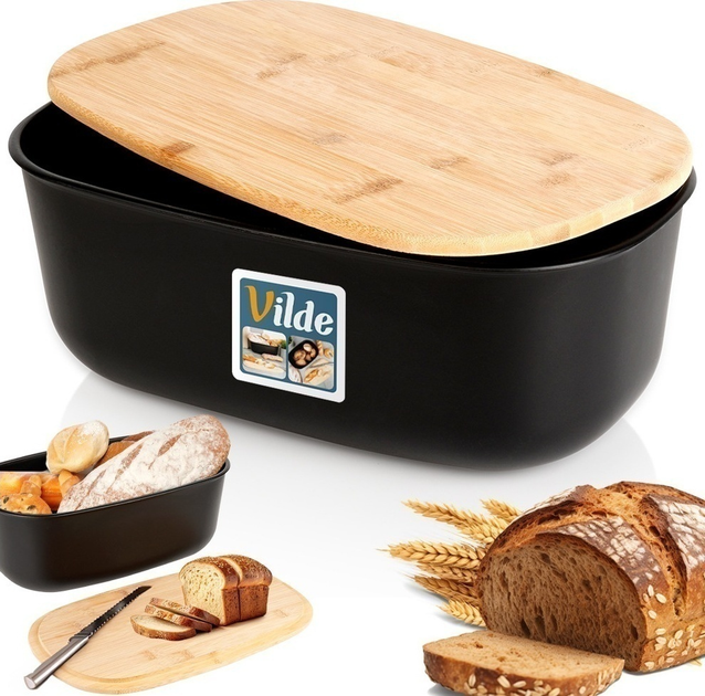Хлібниця Vilde з бамбуковою дошкою Чорна (5904316445584) - зображення 6
