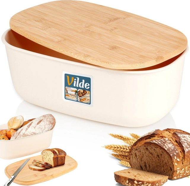 Chlebak Vilde z deską bambusową Kremowy (5904316445607) - obraz 4