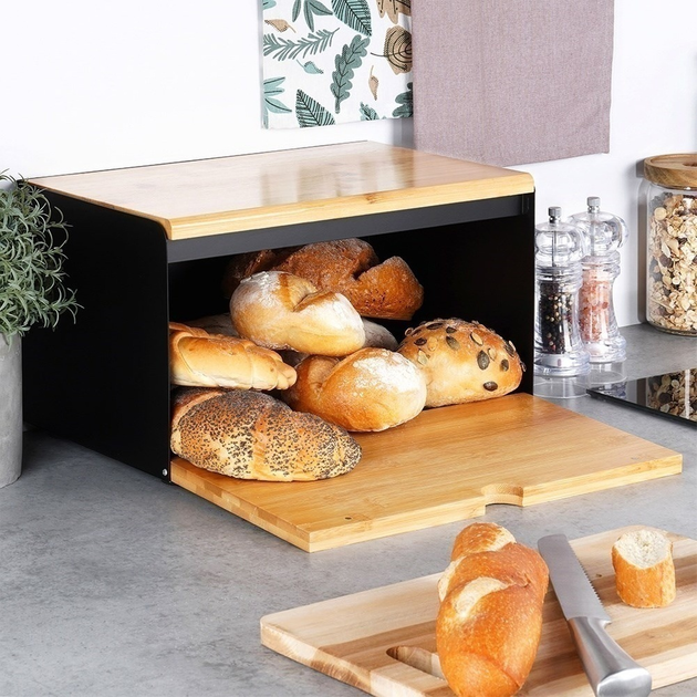 Chlebak Vilde drewniany metalowy z podwójną pokrywą Czarny (5904316472870) - obraz 10