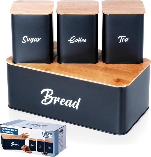 Zestaw Vilde Chlebak metalowy Czarny + Pojemniki kuchenne 4 elementy (5904316472948) - obraz 4