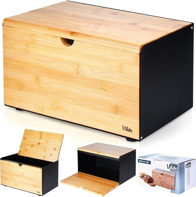 Chlebak Vilde drewniany metalowy z podwójną pokrywą Czarny (5904316472870) - obraz 5