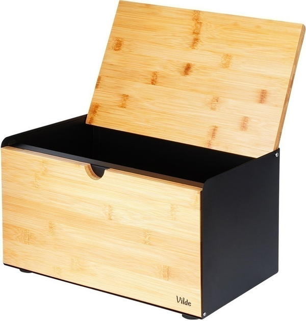 Chlebak Vilde drewniany metalowy z podwójną pokrywą Czarny (5904316472870) - obraz 3